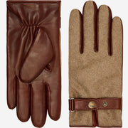 Fabrizio (brown) - Tweed men’s gloves with touchscreen capability and adjustable snap button