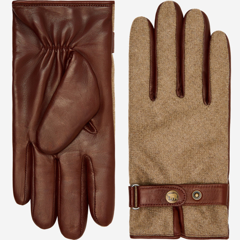 Fabrizio (brown) - Tweed men’s gloves with touchscreen capability and adjustable snap button