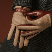 Fabrizio (brown) - Tweed men’s gloves with touchscreen capability and adjustable snap button