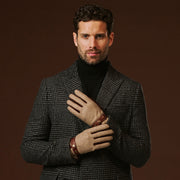 Fabrizio (brown) - Tweed men’s gloves with touchscreen capability and adjustable snap button