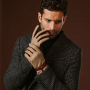 Fabrizio (brown) - Tweed men’s gloves with touchscreen capability and adjustable snap button