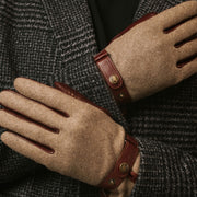 Fabrizio (brown) - Tweed men’s gloves with touchscreen capability and adjustable snap button