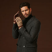 Fabrizio (brown) - Tweed men’s gloves with touchscreen capability and adjustable snap button