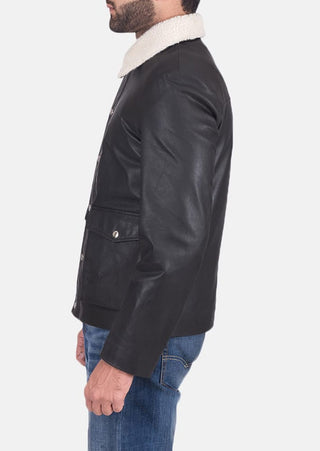 Harry Men’s Fur Collar Leather Jacket Black