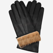 Francesca (black) - Lambskin leather gloves with brown rabbit fur lining