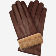 Francesca (brown) - lambskin leather gloves with brown rabbit fur lining