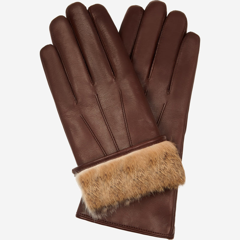 Francesca (brown) - lambskin leather gloves with brown rabbit fur lining