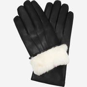 Francesca (black) - lambskin leather gloves with white rabbit fur lining
