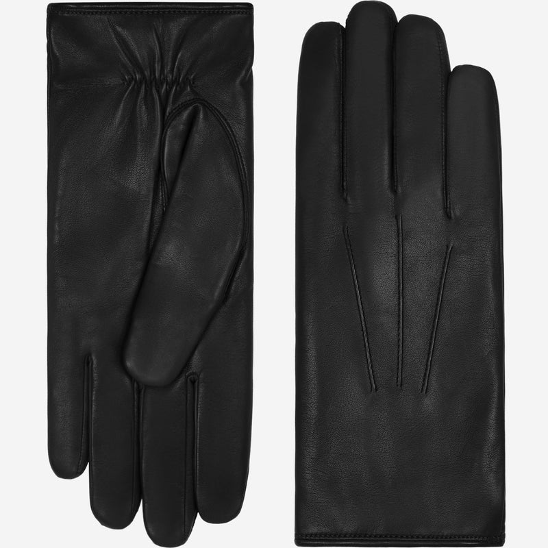 Francesca (black) - Lambskin leather gloves with brown rabbit fur lining