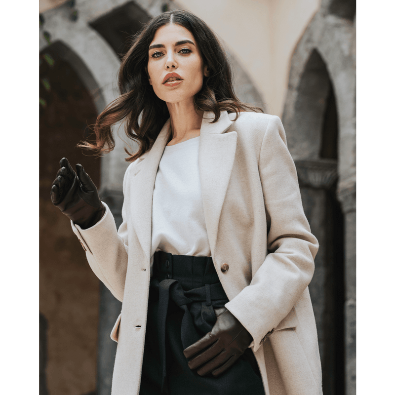 Francesca (brown) - lambskin leather gloves with brown rabbit fur lining