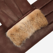 Francesca (brown) - lambskin leather gloves with brown rabbit fur lining