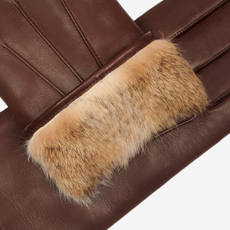 Francesca (brown) - lambskin leather gloves with brown rabbit fur lining