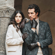 Francesca (brown) - lambskin leather gloves with brown rabbit fur lining