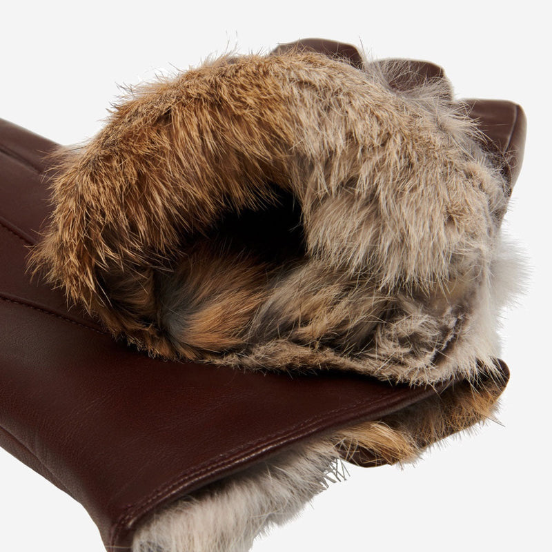 Francesca (brown) - lambskin leather gloves with brown rabbit fur lining