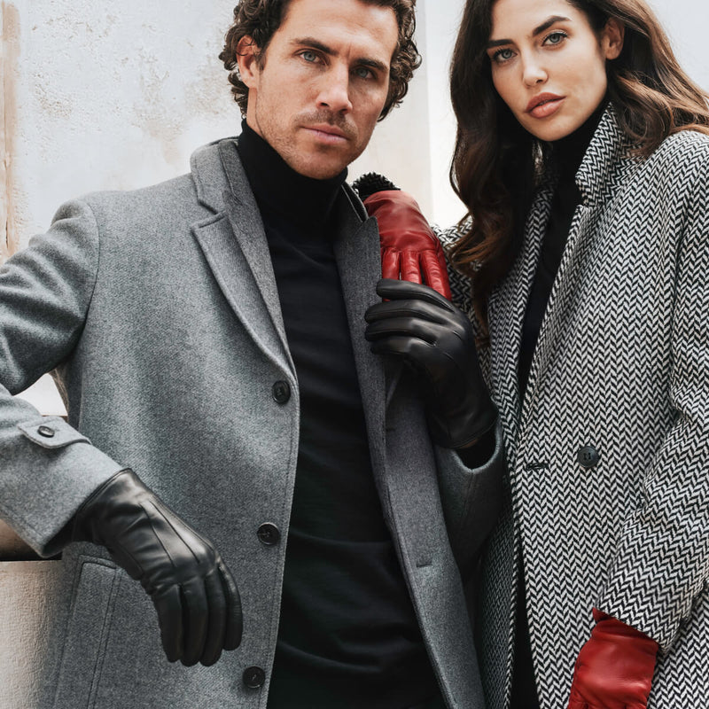 Marco (black) - Lambskin leather gloves with white rabbit fur lining