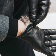 Marco (black) - lambskin leather gloves with brown rabbit fur lining