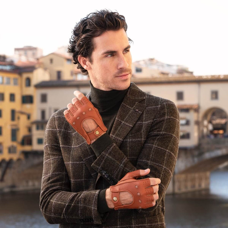 Vincenzo (brown) - Fingerless driving gloves made of American deerskin leather