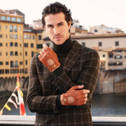 Vincenzo (brown) - Fingerless driving gloves made of American deerskin leather
