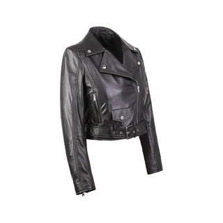Gina Womens Quilty Short Biker Leather Jacket