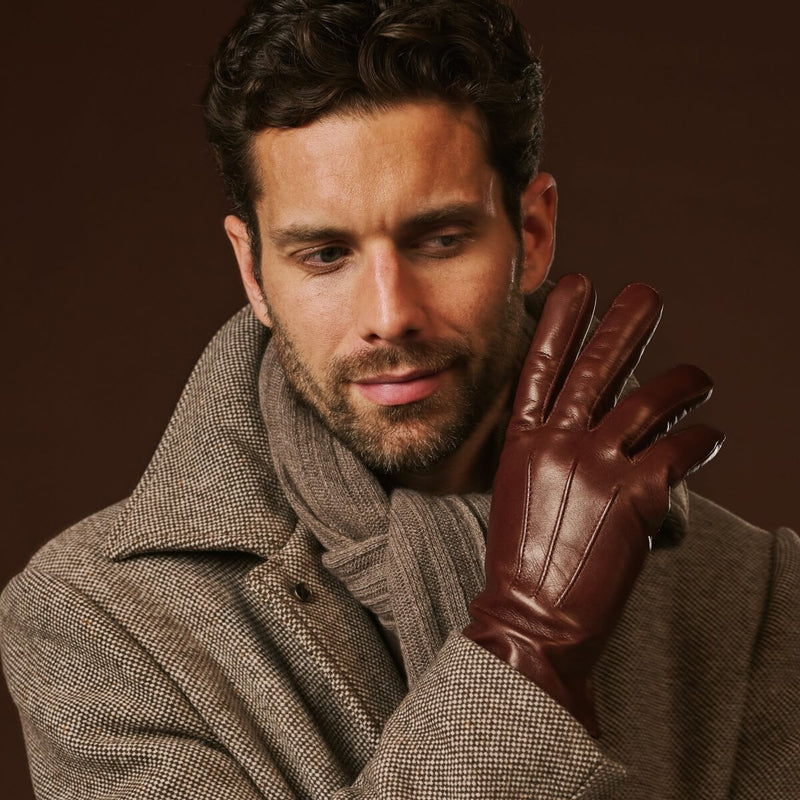 Giovanni (brown) - Classic lambskin leather gloves with cashmere lining