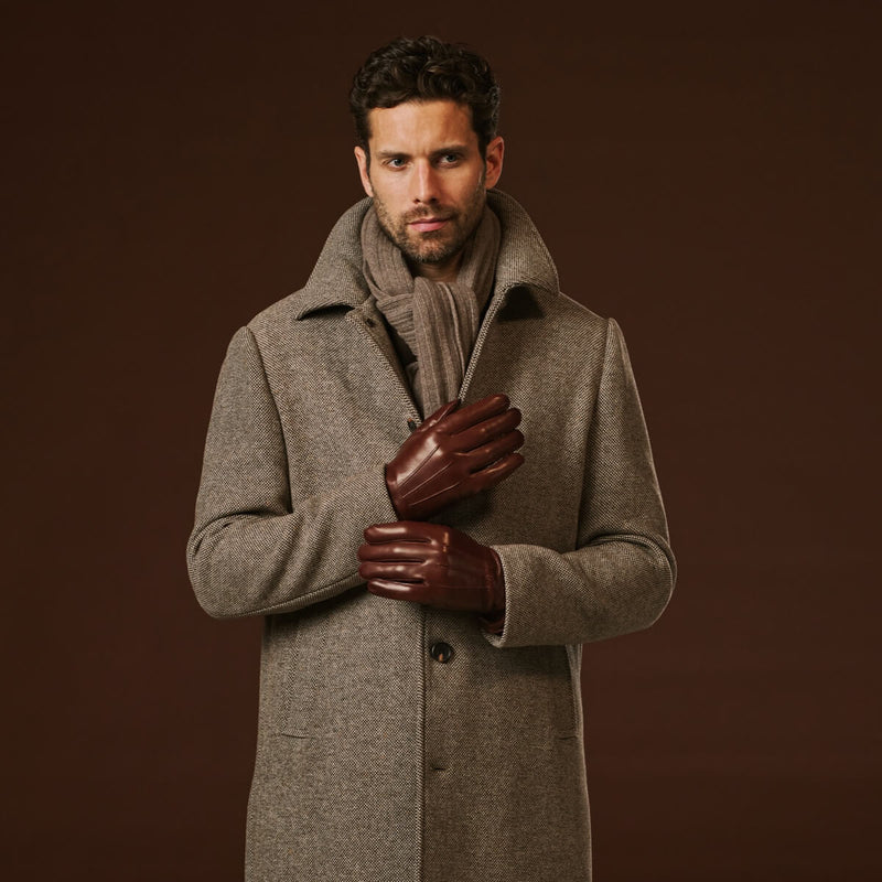 Giovanni (brown) - Classic lambskin leather gloves with cashmere lining