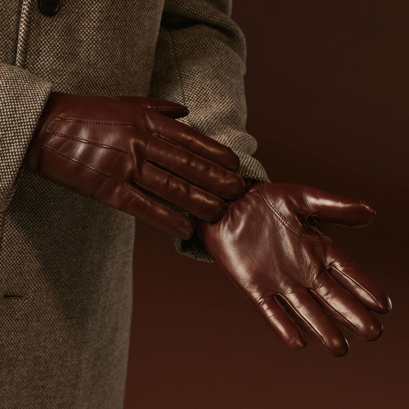 Giovanni (brown) - Classic lambskin leather gloves with cashmere lining