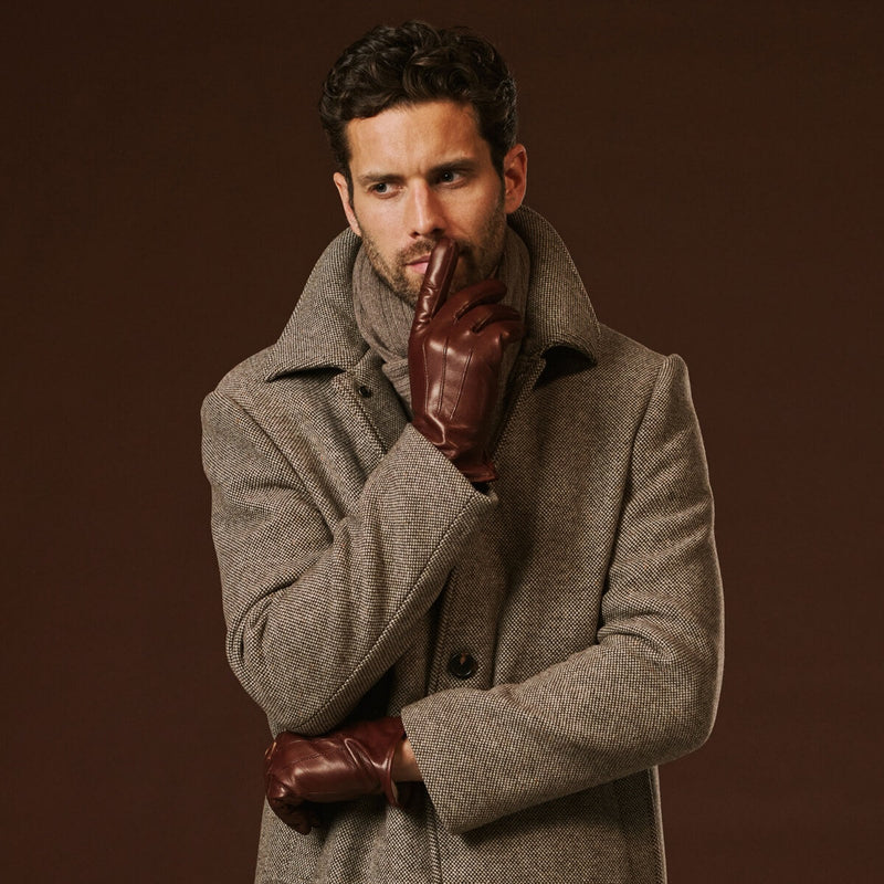Giovanni (brown) - Classic lambskin leather gloves with cashmere lining