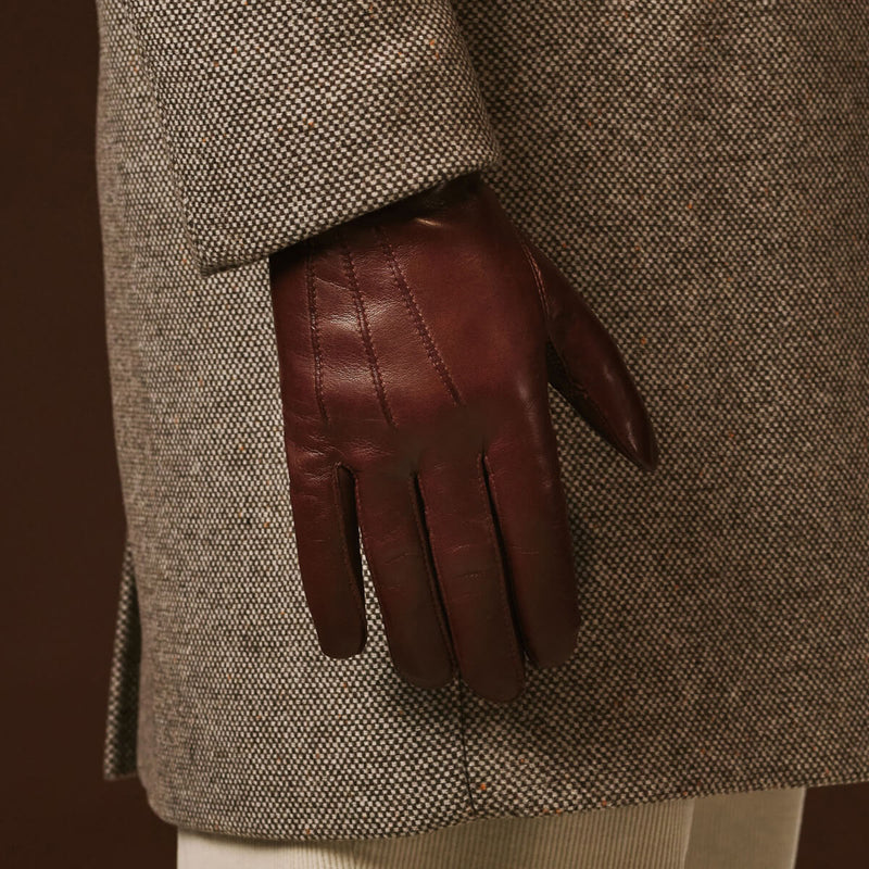 Giovanni (brown) - Classic lambskin leather gloves with cashmere lining
