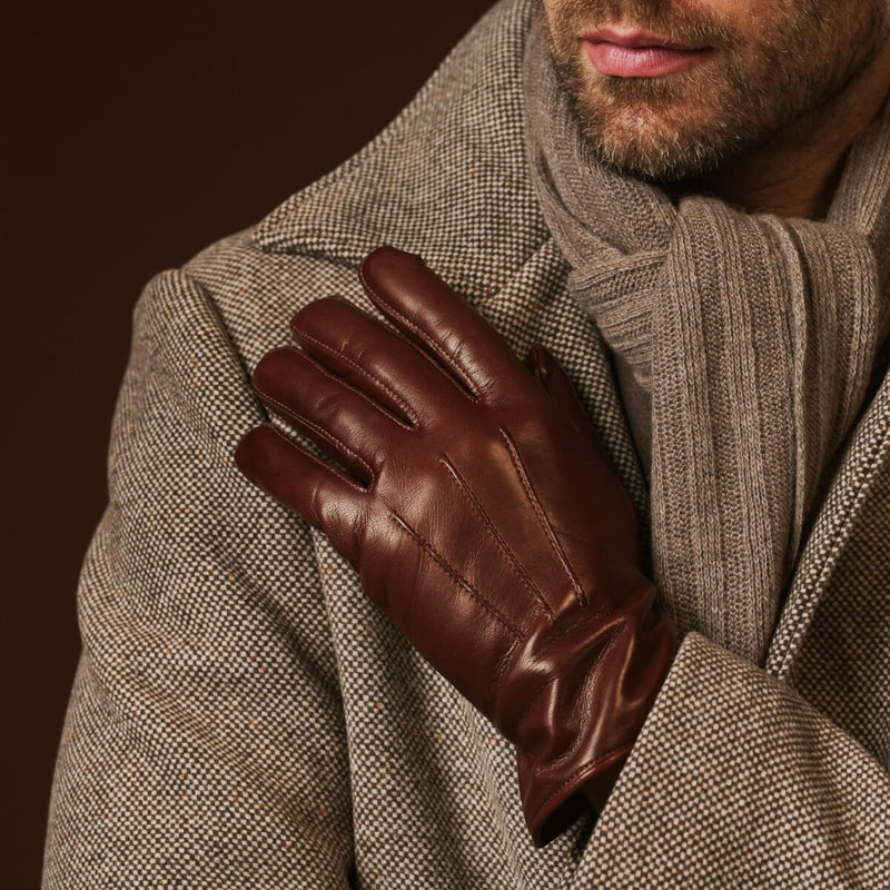 Giovanni (brown) - Classic lambskin leather gloves with cashmere lining