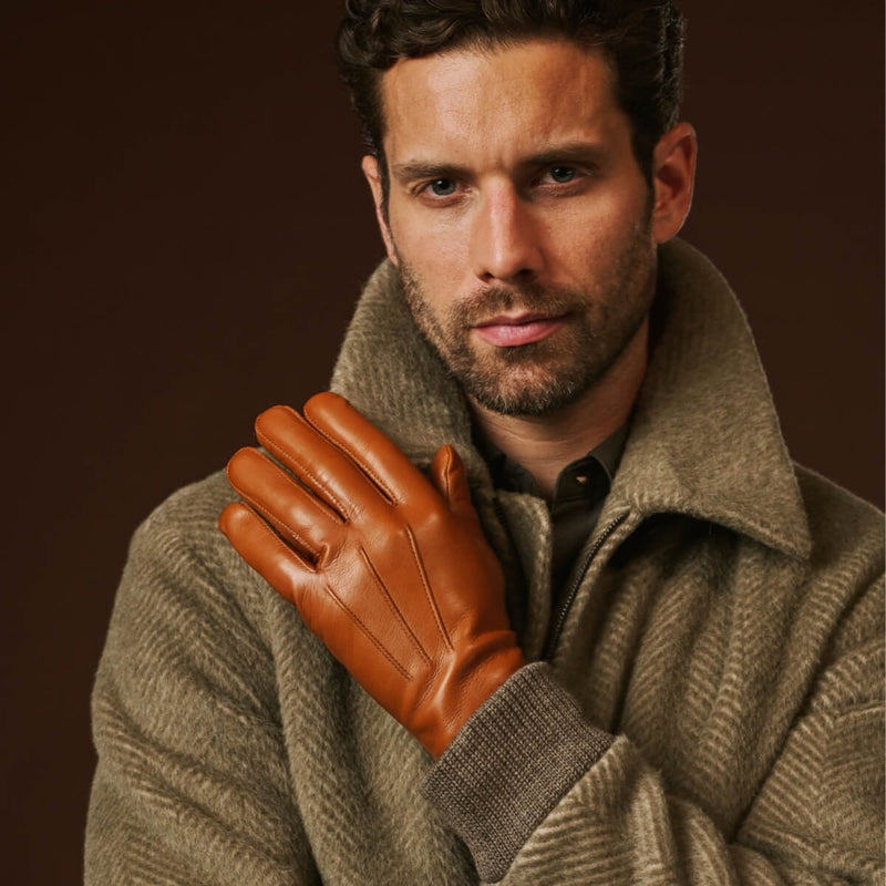 Giovanni (cognac) - Classic lambskin leather gloves with cashmere lining