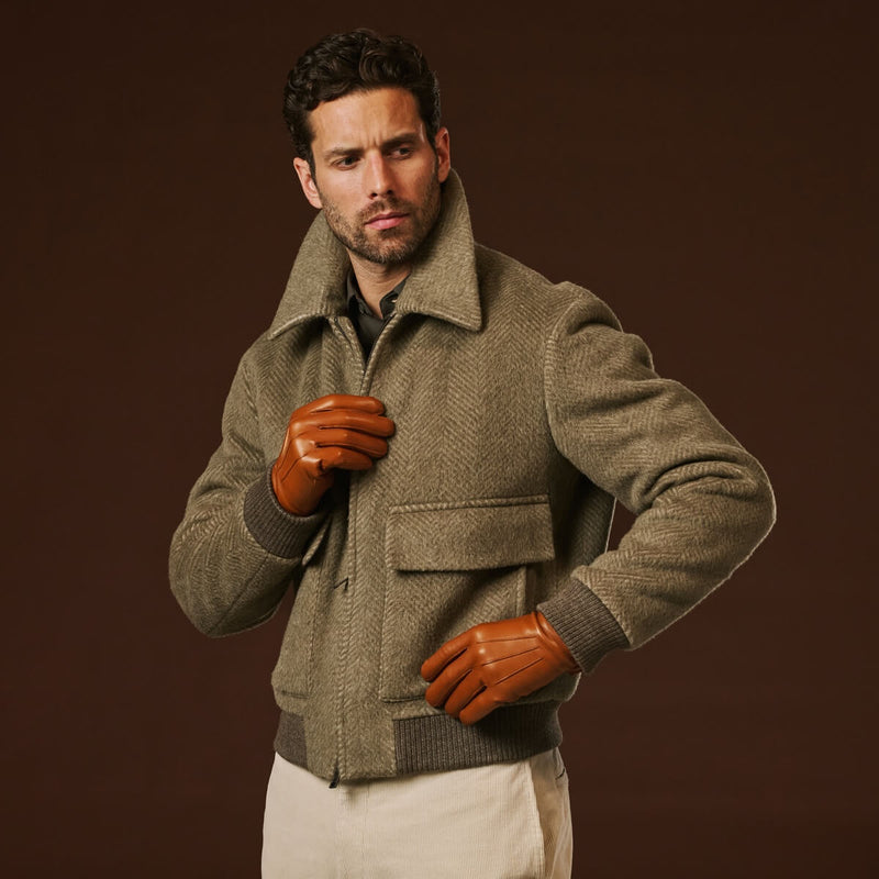 Giovanni (cognac) - Classic lambskin leather gloves with cashmere lining