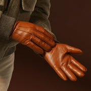 Giovanni (cognac) - Classic lambskin leather gloves with cashmere lining