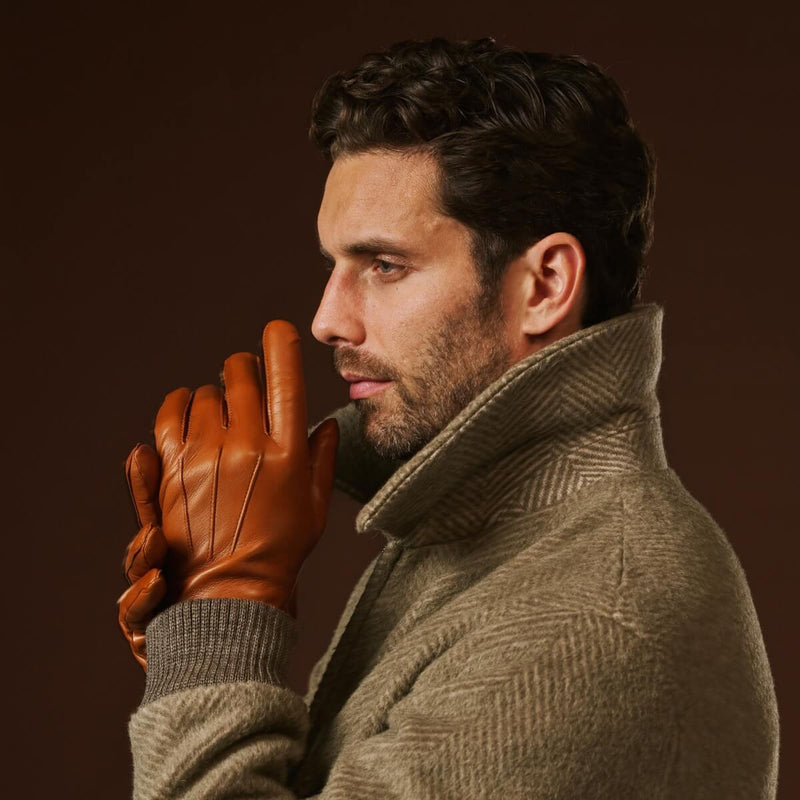 Giovanni (cognac) - Classic lambskin leather gloves with cashmere lining