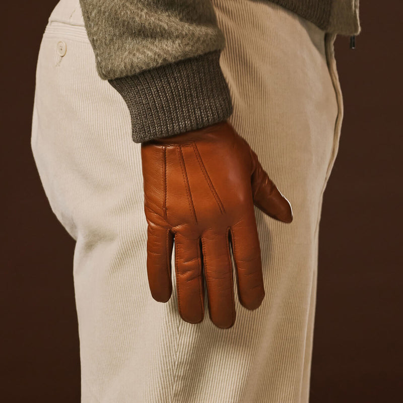 Giovanni (cognac) - Classic lambskin leather gloves with cashmere lining