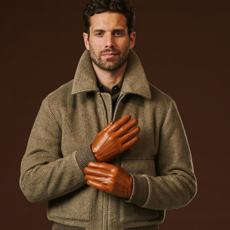 Giovanni (cognac) - Classic lambskin leather gloves with cashmere lining