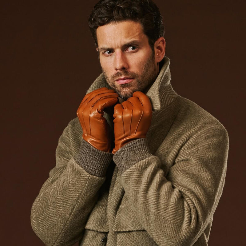 Giovanni (cognac) - Classic lambskin leather gloves with cashmere lining