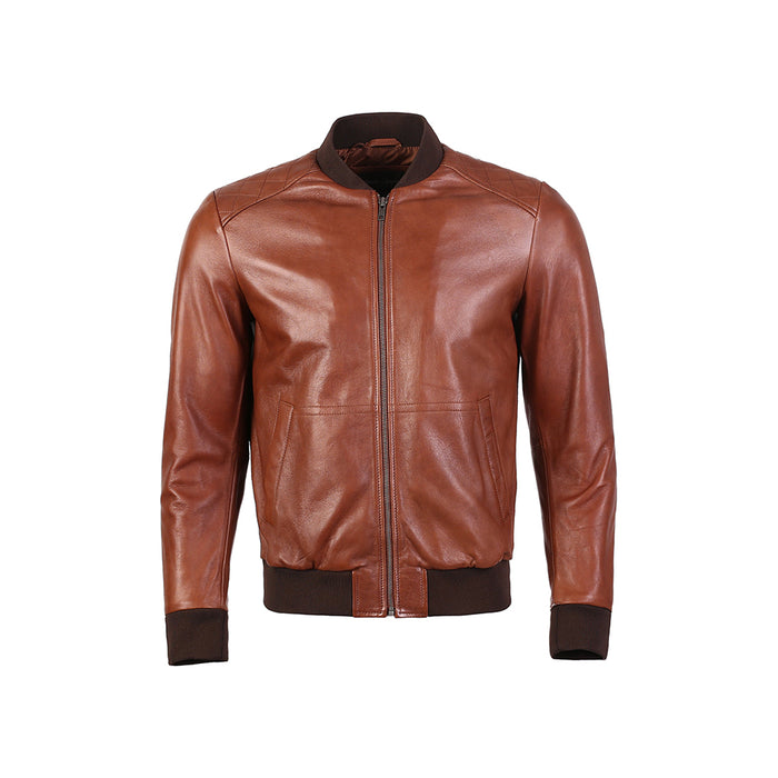 Greer Men's Wax Finish Sheepskin Leather Bomber Jacket