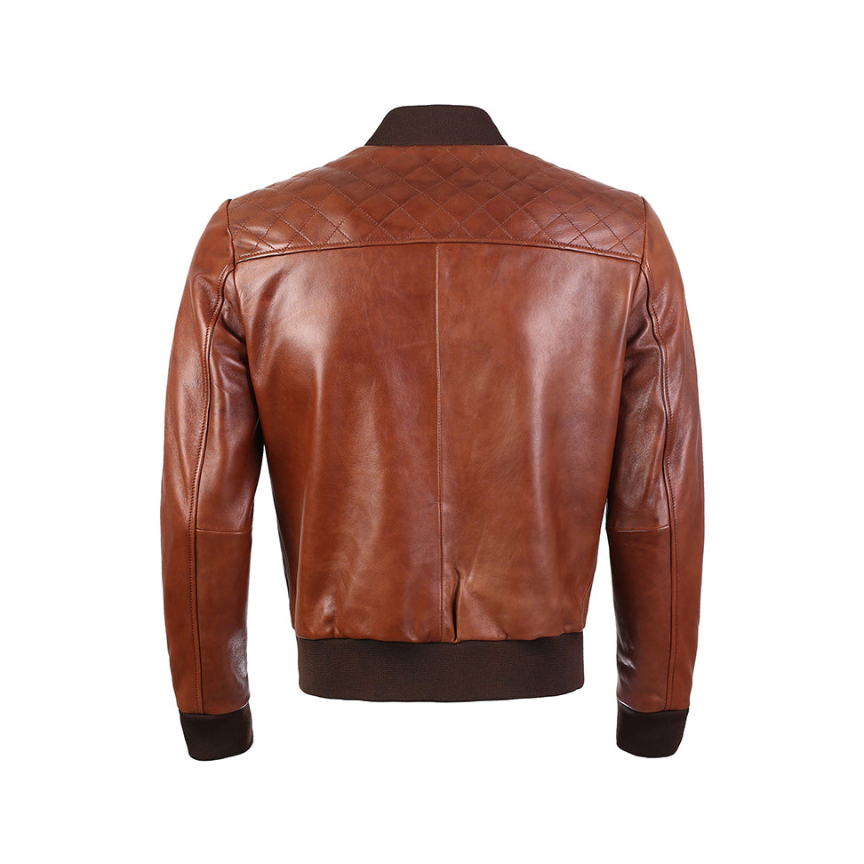 Greer Men's Wax Finish Sheepskin Leather Bomber Jacket