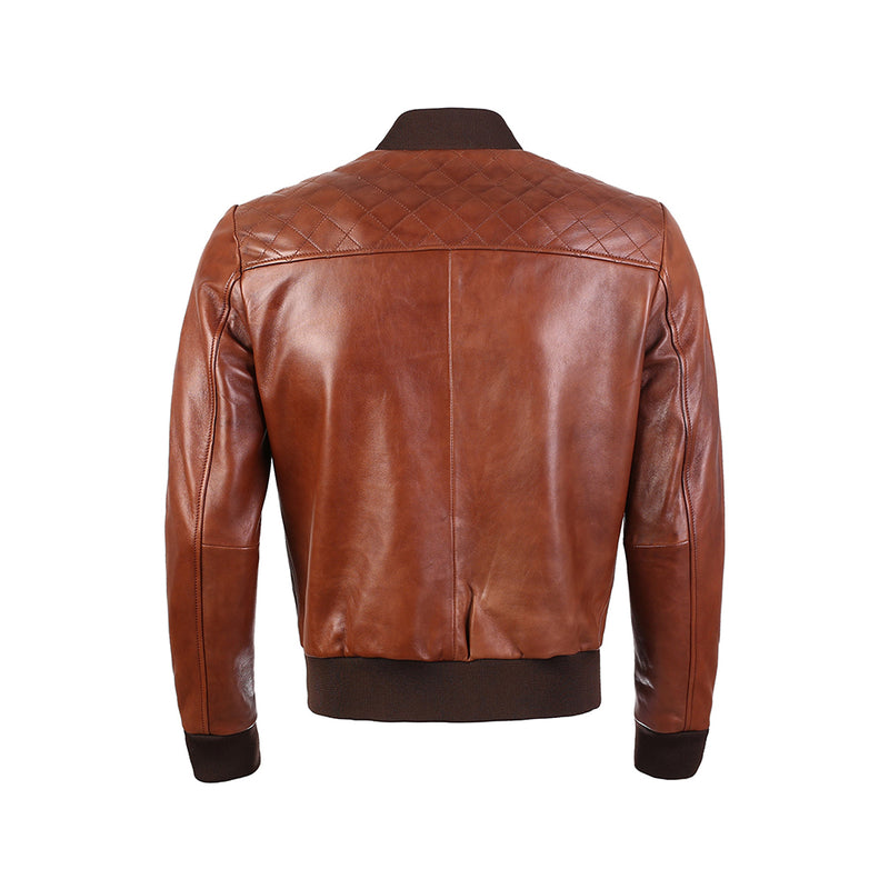 Greer Men's Wax Finish Sheepskin Leather Bomber Jacket