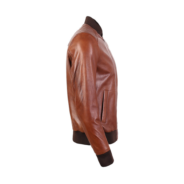 Greer Men's Wax Finish Sheepskin Leather Bomber Jacket