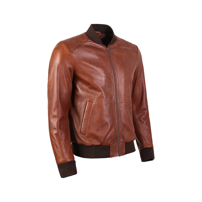 Greer Men's Wax Finish Sheepskin Leather Bomber Jacket