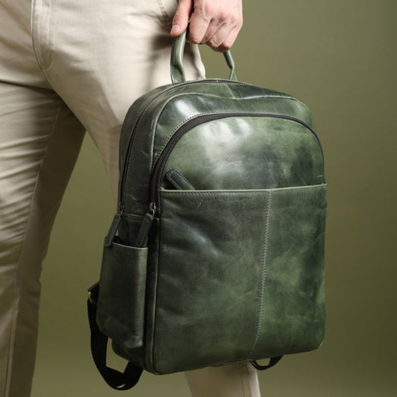 Luxury Italian Leather Backpack, Green