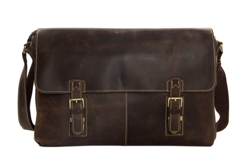 Men's Vintage Leather Messenger Laptop Bag