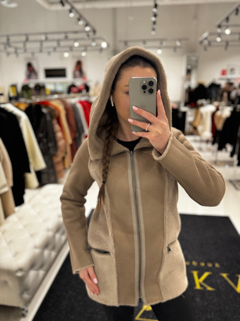 Drew Reversible Faux Fur Suede Hooded Jacket