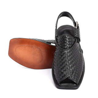 Lucas Handmade Leather Peshawari Chappal Sandals For Men Checkered Leather