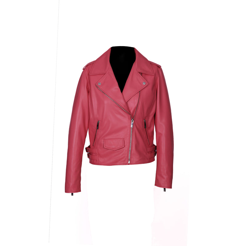 Gigi Hadid Genuine Leather Biker Jacket Pink