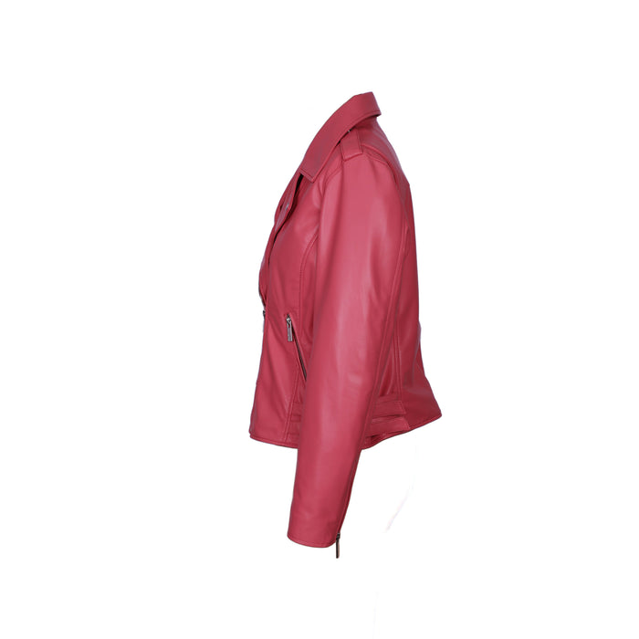 Gigi Hadid Genuine Leather Biker Jacket Pink