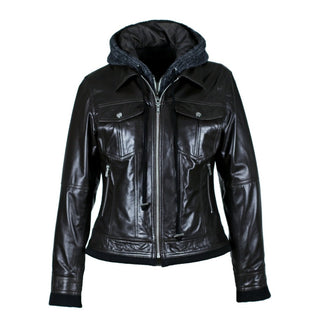 Roxanne Womens Wax Finish Hooded Leather Jacket with Removable Lining