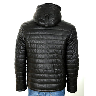 Mens Mason Puffer Leather Jacket with Fur Hoodie