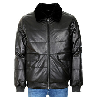 Mens Puffer Walter Leather Jacket with Fur Collar